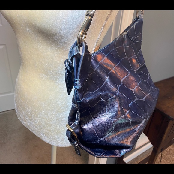 Vintage Y2K Dooney & Bourke Croc Embossed Leather Hobo Bag - Picture 4 of 15